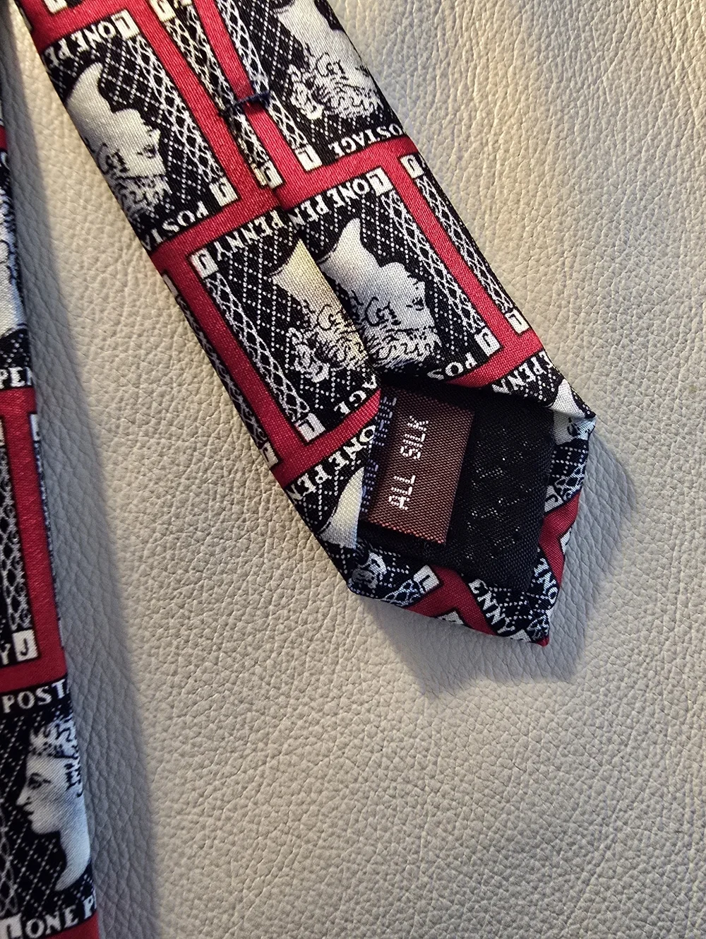 Museum Artifacts Men's Penny Black Postage Stamp Silk Necktie